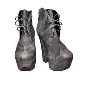 FRH Platform Ankle Boots Womens Size 10 Lace Up Block Heel Gray